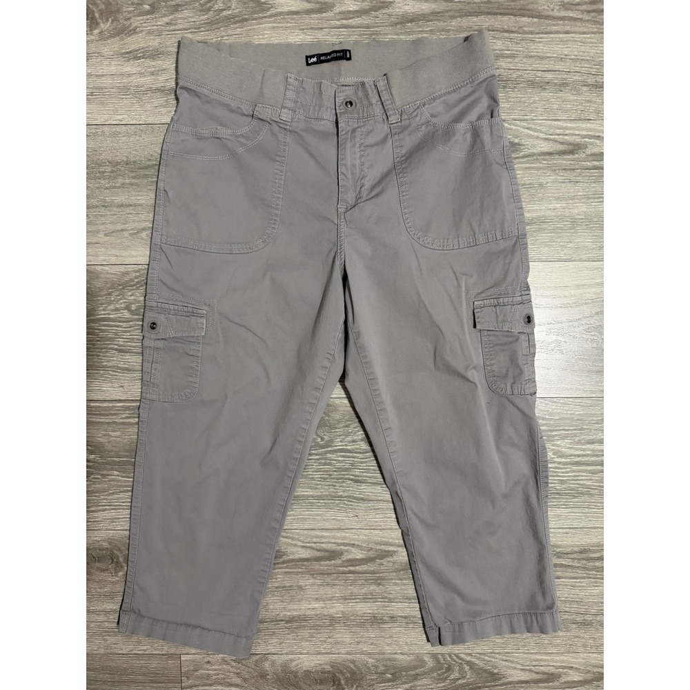 Lee Relaxed Fit Gray Cargo Capri Pants Womens 12 Medium Stretch Utility Cropped